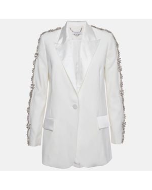 Nadine Merabi Sateen Embellished Regular Fit Blazer - White
