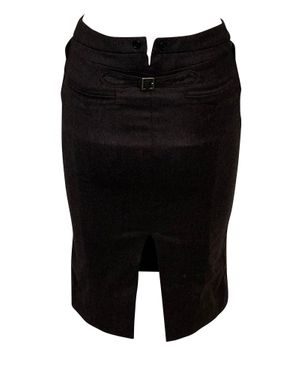JOSEPH Brown Wool Buckle Pencil Skirt - Black