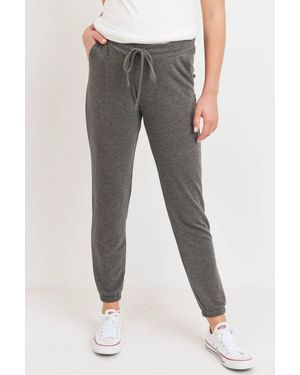 Hello Miss Two-Tone Brushed Terry Maternity Sweatpants - Gray