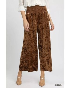 TRUEDAMES Velvet Smocked Waistband Wide Leg Pants - Brown