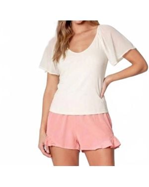 Maven West Flutter Sleeve Scoop Back Knit Top - Pink