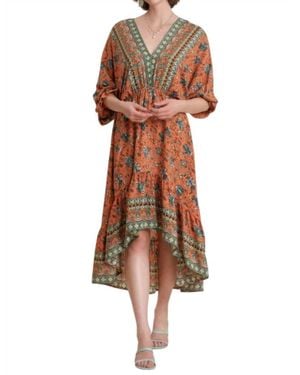 Umgee V-Neck Paisley Dress - Brown
