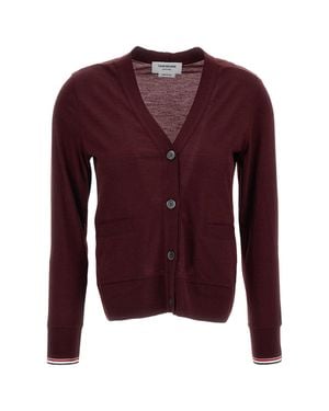 Thom Browne V-Neck Rwb Stripe Wool Cardigan - Purple