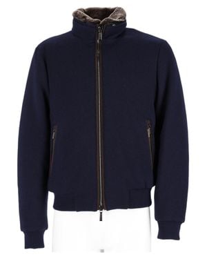 Moorer Bellati High Collar Fur Lining Wool-Cashmere Jacket - Blue