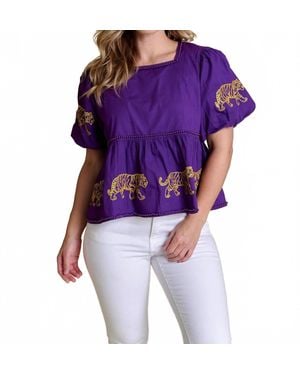 Stewart Simmons The Puff Sleeve Peplum Top Lsu - Purple
