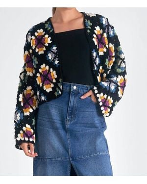 Elan Crochet Cardigan Sweater - Blue