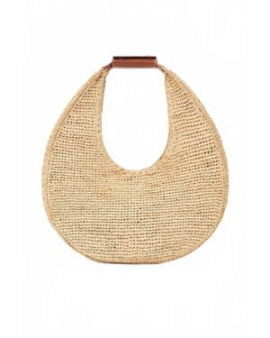 STAUD Large Raffia Moon Tote Bag - Natural