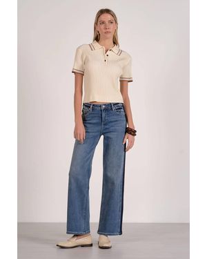 Elan Ribbed Collared Short Sleeve Sweater - Blue