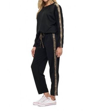 Ariella Long Sleeve With Snakeskin Side Stripe & Drawstring Waist Jumpsuit - Black