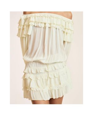 Cynthia Rowley Ruffle Pleated Micro Skirt - Natural