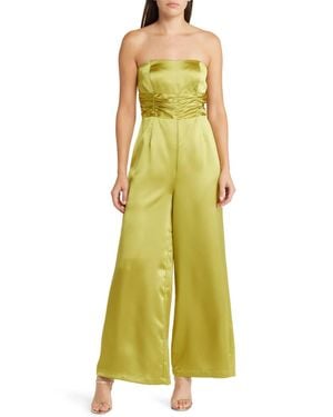 Du Paradis Strapless Wide Leg Satin Jumpsuit - Yellow