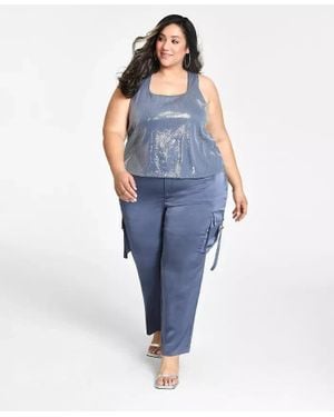 Nina Parker Trendy Tank Top Vintage Square Neck Pullover Fts1131 - Blue