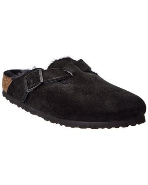 Birkenstock Boston Shearling Suede Sandal - Black