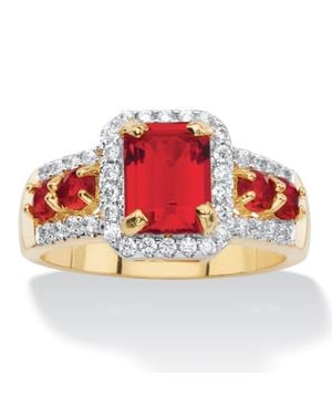 Palmbeach Jewelry 2.54 Cttw. Simulated Ruby And Cubic Zirconia 18K-Plated Halo Ring - Red