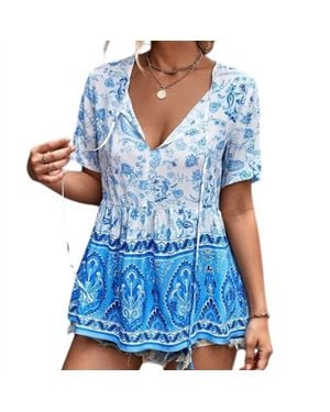 Tracies Bo Ho Floral Top - Blue