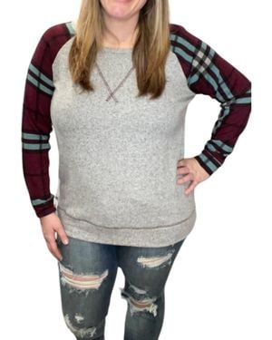 Honeyme Plaid Long Sleeve Top - Gray