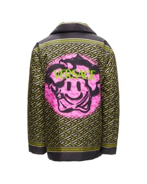 Versace 2021 Runway La Greca Graffiti Medusa Smiley Padded Coat It52 L - Green