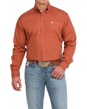 Cinch Classic Print Button-Down Shirt - Orange