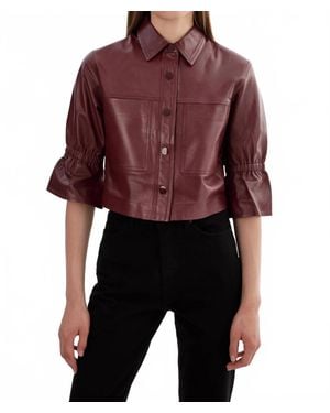 Lamarque Carolina Leather Ruffle Sleeve Jacket - Red