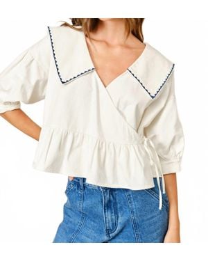 Aaron & Amber Willow Embroidered Sailor Collar Blouse - White