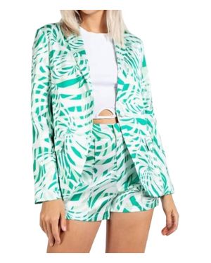 Edit by Nine Lucia Palm Print Satin Blazer - Green