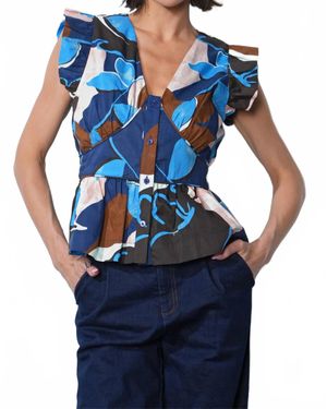 Greylin Sarina Poplin Printed Top - Blue