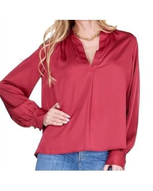 J joy Placket V-Neck Top - Red