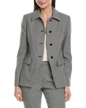 Tahari Collared Fitted Wool-Blend Blazer - Gray