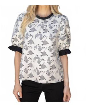 Voya Rose Jaquard Contrast Ruffle Top - Gray
