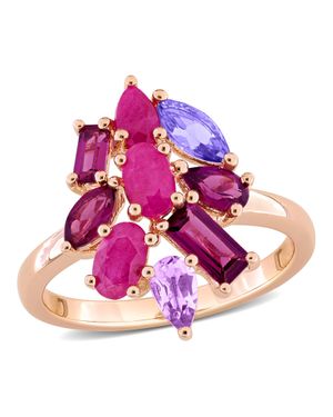 Mimi & Max Multi-Shape Gemstone Floral Ring Sterling - Pink