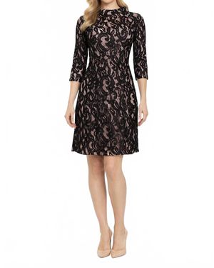 Taylor Lace Mock Neck A-Line Dress - Black