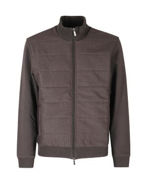 Fay Quilted Stand-Up Collar Two-Material Jacket - Brown