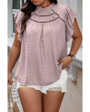TRUEDAMES Plus Hollow Out Frill Collar Cap Sleeves Shirt - Pink