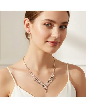 Fashnzfab Cz Rhinestone V Shape Necklace - Natural