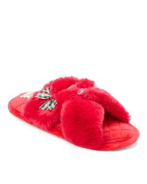 Dearfoams Mama Fur Slide Slippers - Red