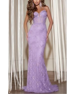Jovani Sweetheart Lace Gown With Corset Bodice And Lace-Up Back - Purple