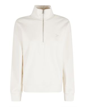 Maison Kitsuné Cream Baby Fox Half-Zip Front-Embroidered Cotton Sweatshirt - White