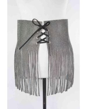 Fashnzfab Rhinestone Fringe Belt - Gray
