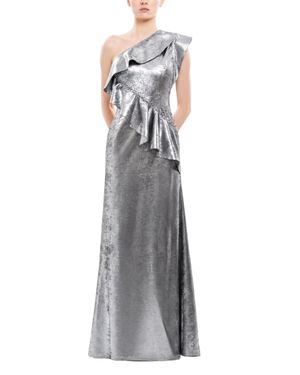 Saiid Kobeisy Embellished One-Shoulder Lamé Dress - Gray