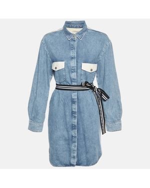 Maje Cotton Belted Denim Midi Dress - Blue