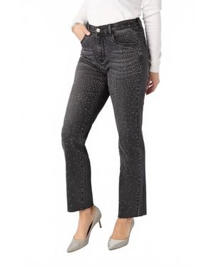 Coco + Carmen Everstretch Straight Ankle Jean With Front Rhinestones - Black