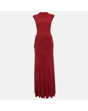 Chats by C.Dam Chats By C. Dam Burgundy Jersey Knit Ruched Nana Maxi Dress - Red