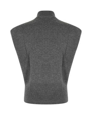 Semicouture Angelica Sweater With High Neckline And Structured Shoulders - Gray