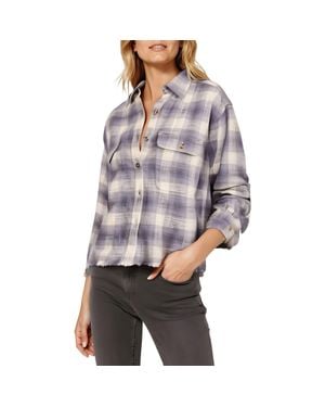 Lucky Brand Plaid Cotton Button-Down Top - Gray