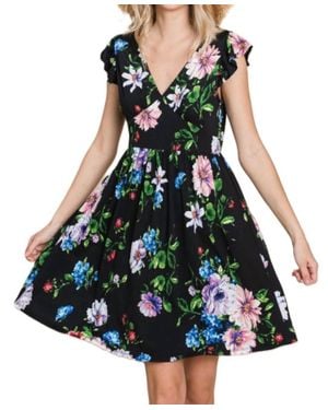 Emerald Collection Floral Bulgari Deep V Neckline Swing Dress - Green