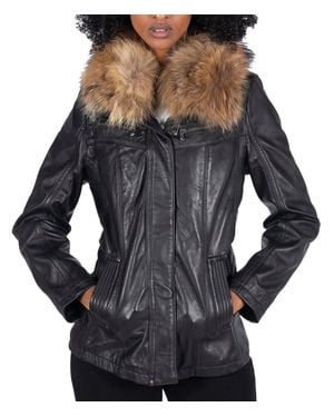 TruClothing Leather Short Coat With Hood - Gray