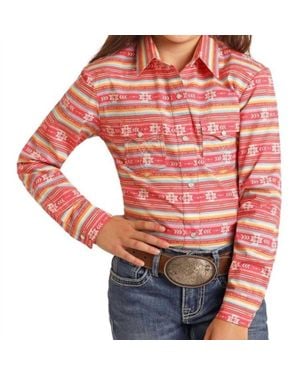 Panhandle Girls Slim Southwest Print Snap Closure Shirt - Red
