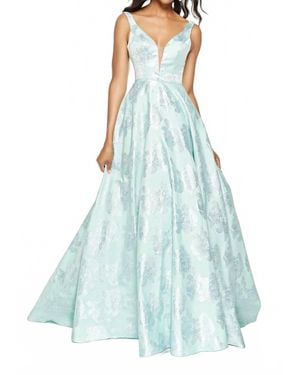 Alyce Paris Metallic Floral Jacquard Ball Gown - Blue
