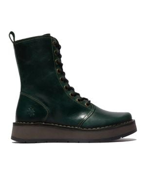 Fly London Leather Lace-Up Ankle Dress Boots - Black