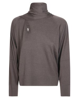 Incotex Scarf-Detail High-Neck Long-Sleeve Top - Gray